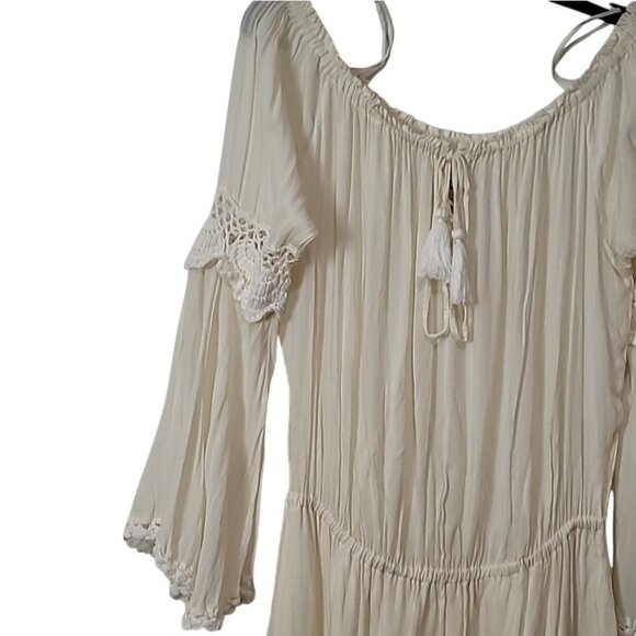 Cleobella Ivory Off-Shoulder Crochet Bell Sleeve Mini Dress - Picture 6 of 14